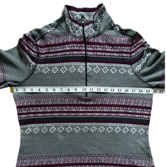 Old Ranch Womens Quarter Zip Athletic Top Gray Fair Isle Size M Lightweight - Picture 6 of 7